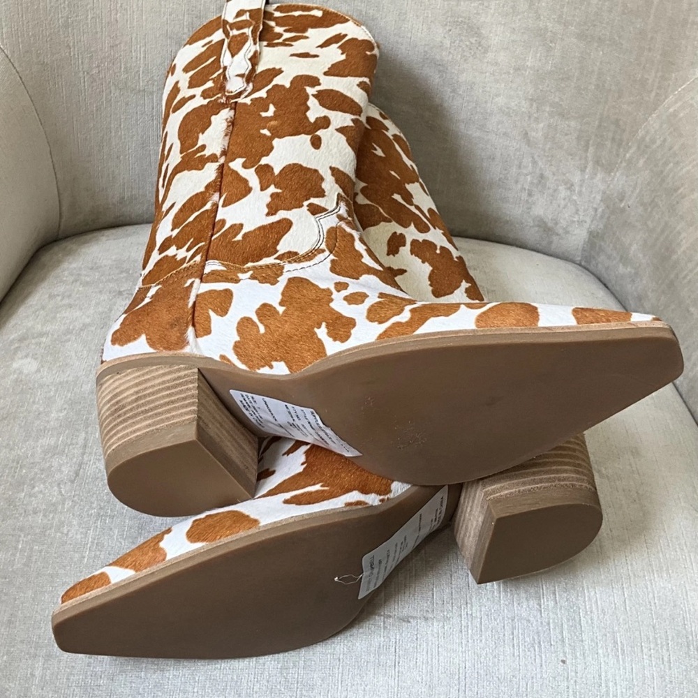 Anthropologie Jeffrey Campbell Dagget Western Boot Tan Cow Print Calf Hair - Picture 5 of 5